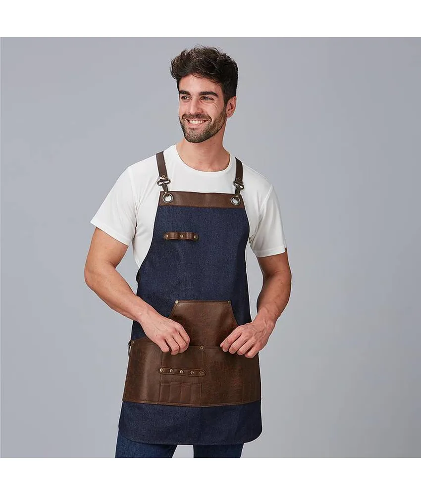 Grembiule pettorina denim e pelle Garys