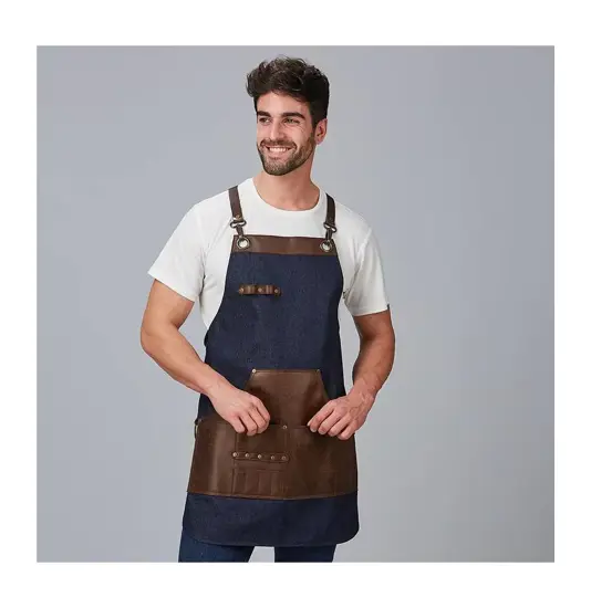 Grembiule pettorina denim e pelle Garys