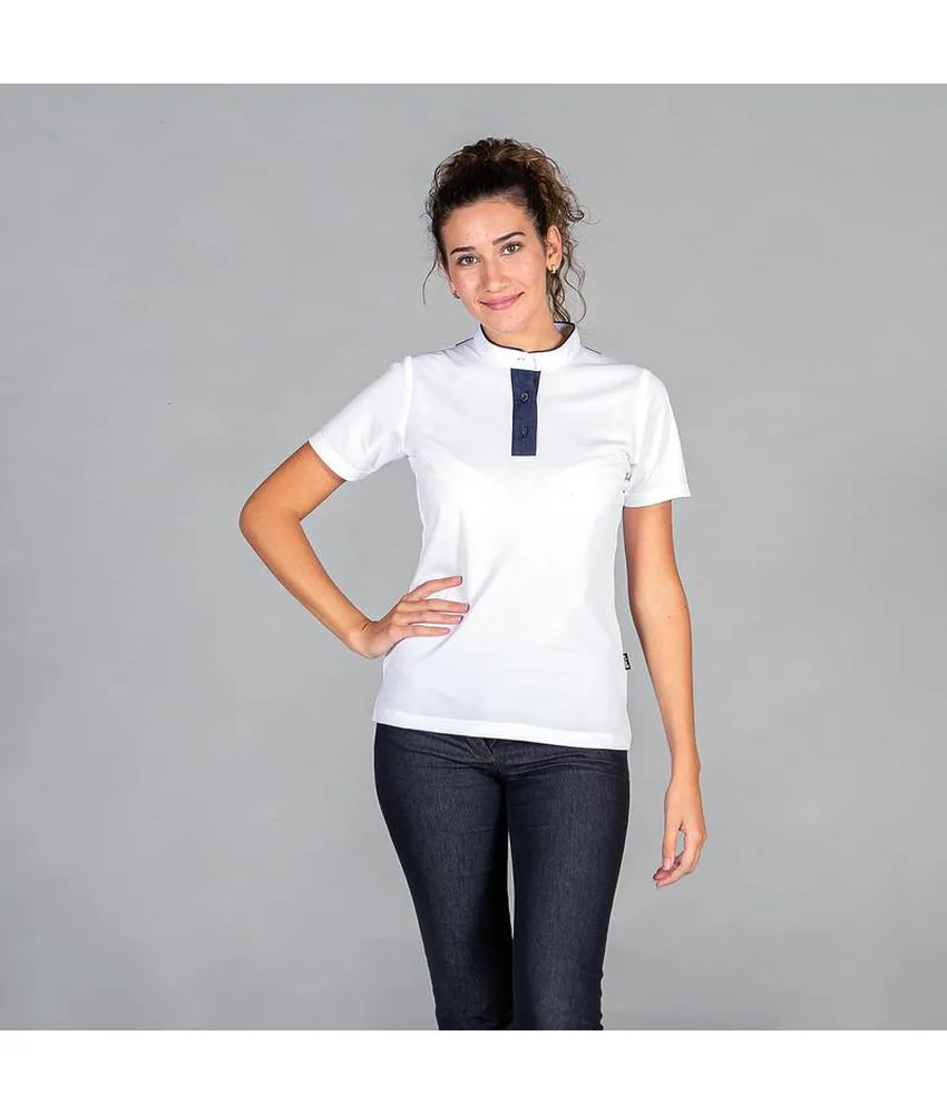 Polo donna con colletto jeans Garys redline, colletto mao con sbieco in denim