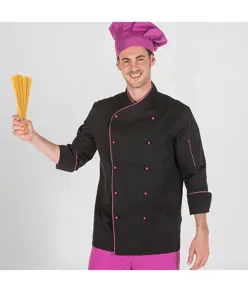 Unisex l/ sleeved black with colour piping chef's jacket Garys