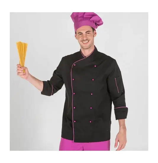 Unisex l/ sleeved black with colour piping chef's jacket Garys