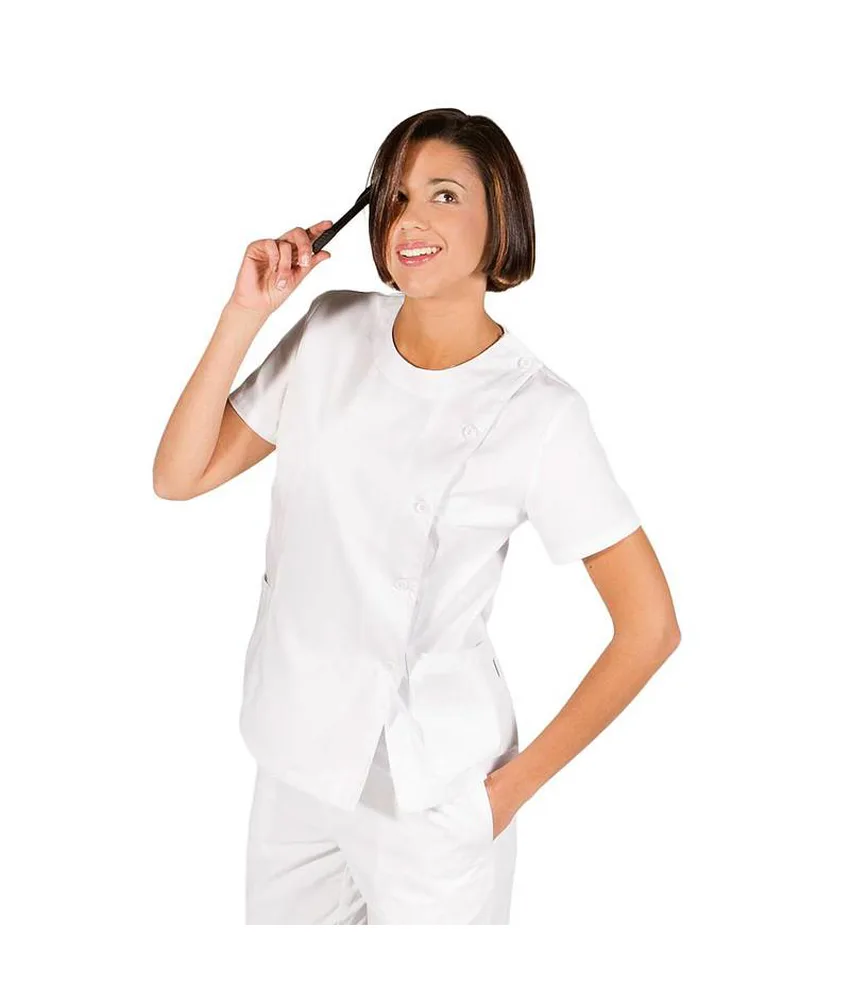 Women's white round neck tunic w/ side buttons Garys