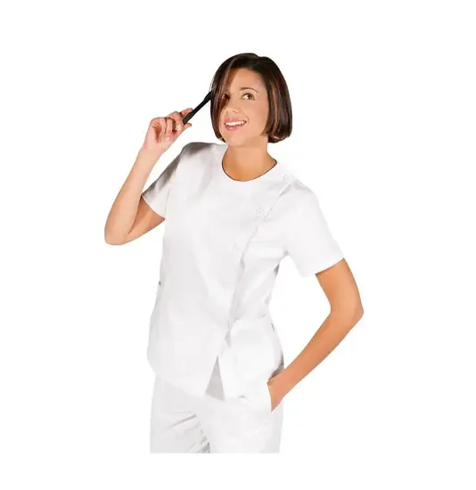 Women's white round neck tunic w/ side buttons Garys