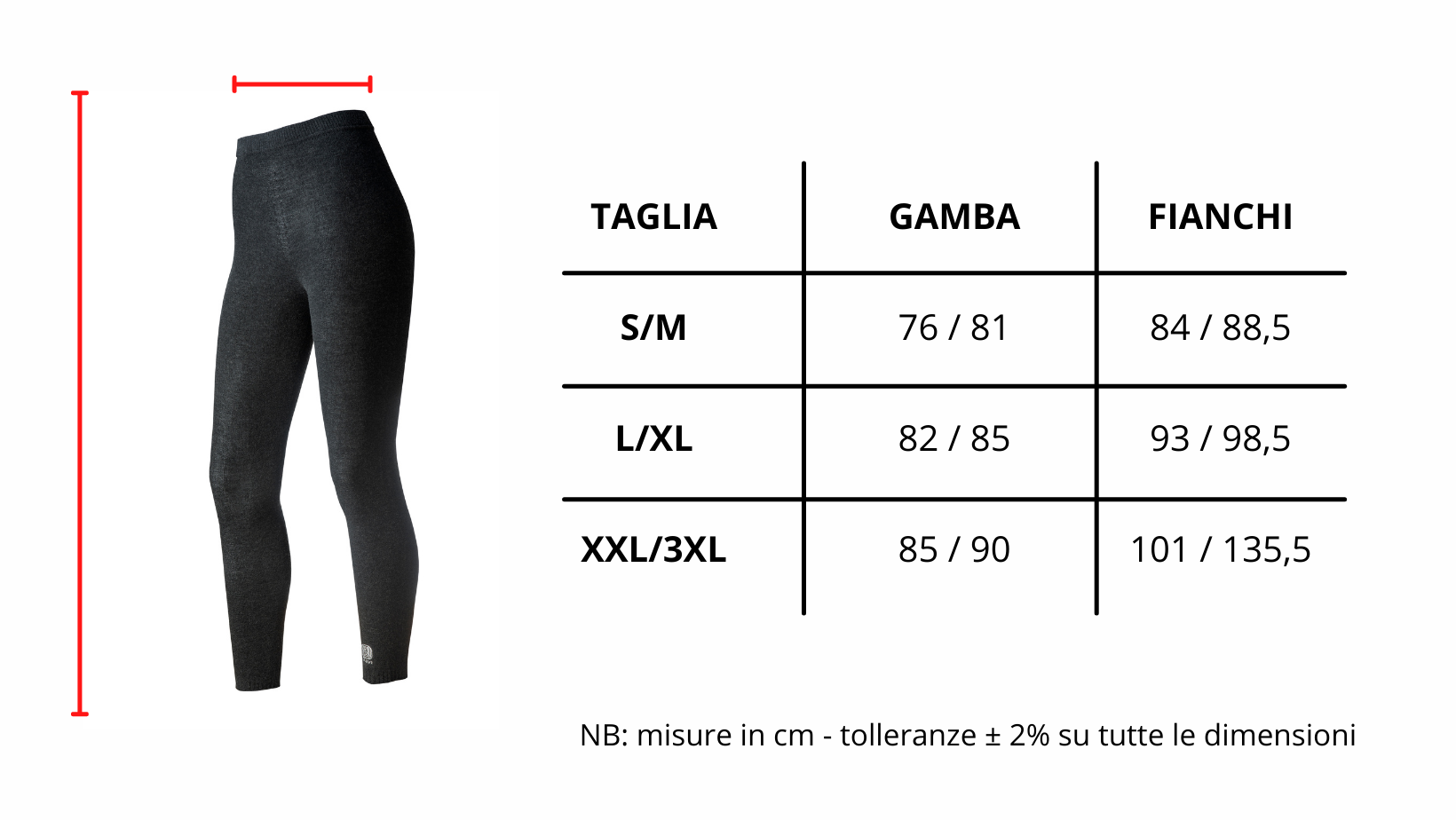 Leggings termici in lana Native: guida alle taglie