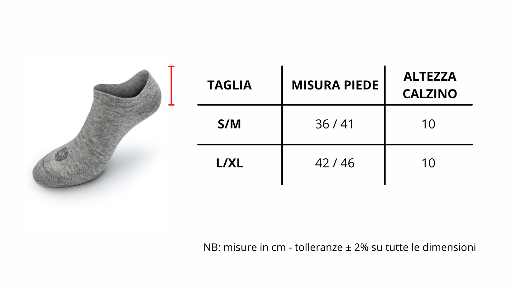 Guida alle taglie calzino fantasmino Native