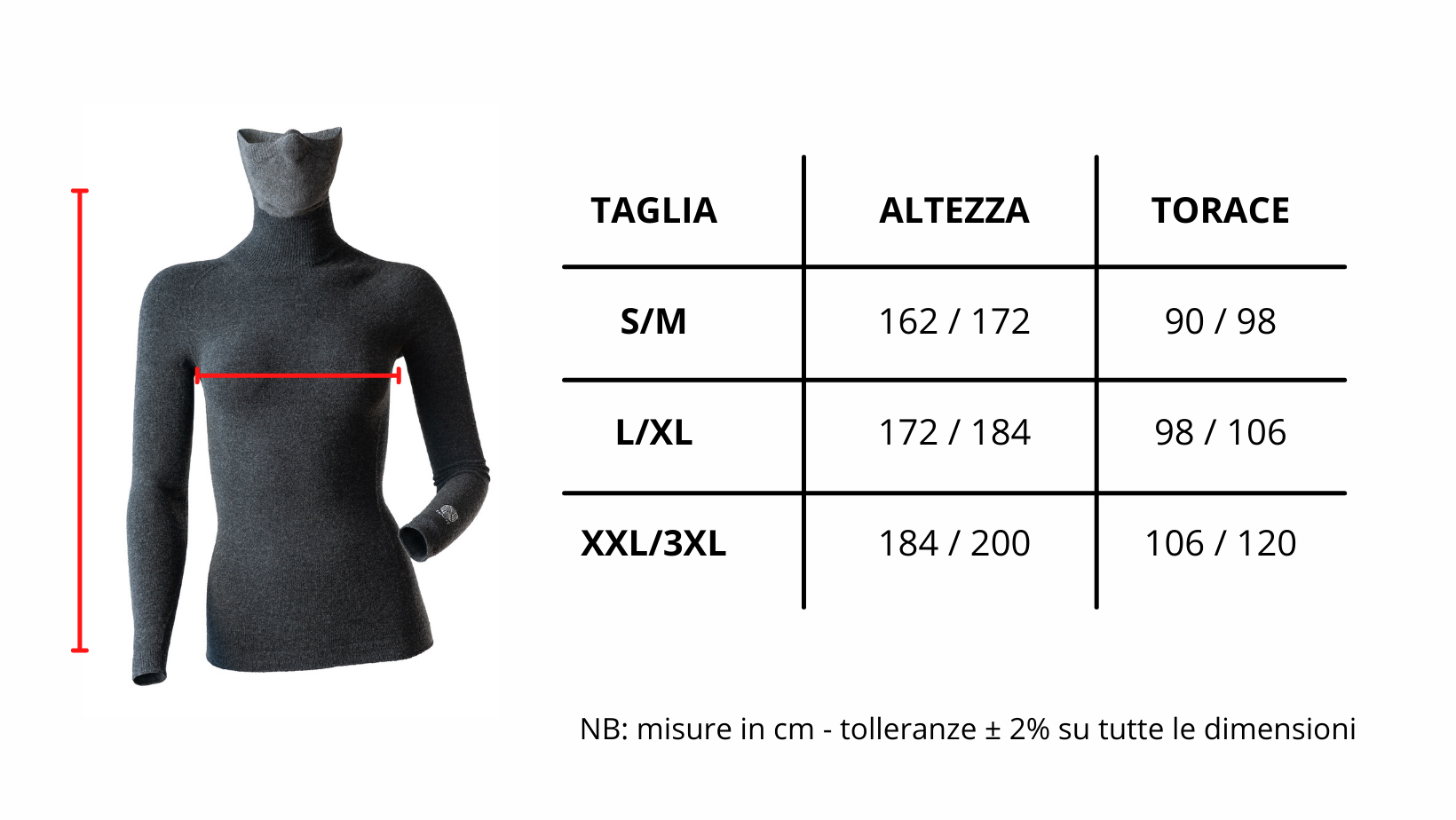 Maglia termica a manica lunga con girocollo: guida alle taglie