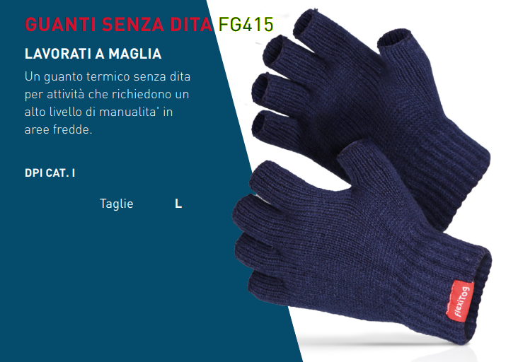 Guanti senza dita Flexitog FG415: dettagli lavorazione a maglia