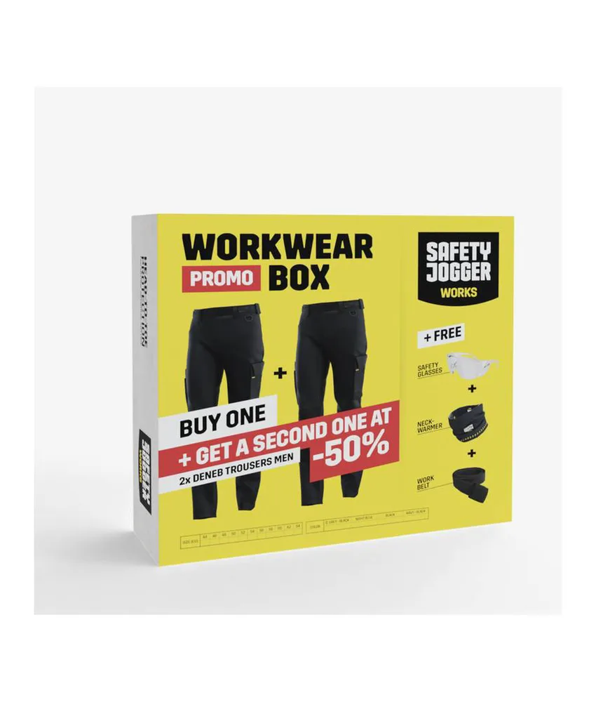 Box pantaloni da lavoro stretch con accessori Safety Jogger WORKWEAR BOX DENEB, Box abbigliamento da lavoro DENEB