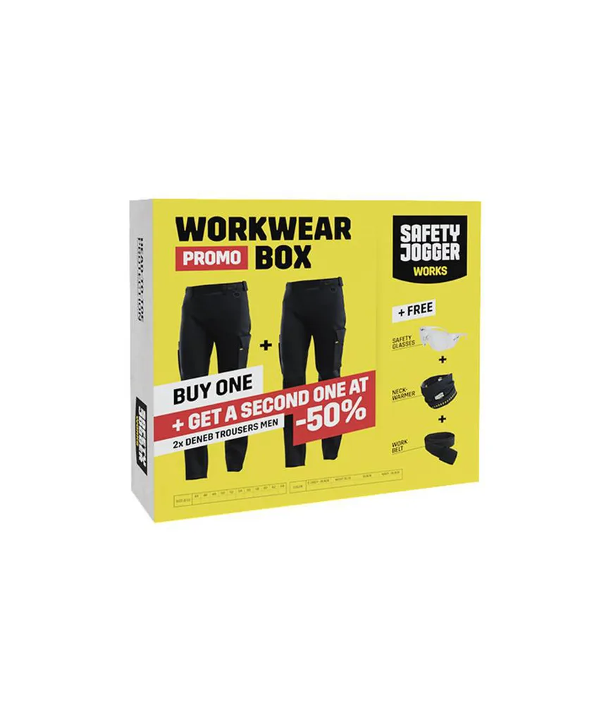 Box pantaloni da lavoro stretch con accessori Safety Jogger WORKWEAR BOX DENEB, Box abbigliamento da lavoro DENEB