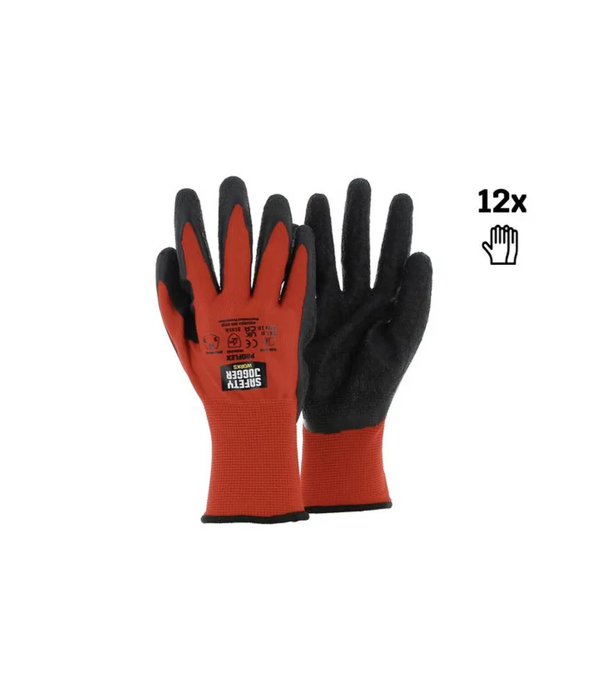 12 paia Guanti antitaglio rivestiti lattice multipack 12 paia Safety Jogger Guanti PROFLEX, Guanti da lavoro di sicurezza 12 PEZZI