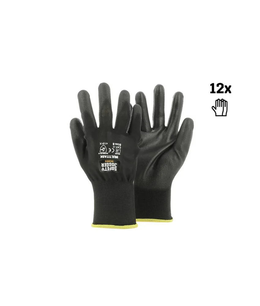 12 paia Guanti da lavoro in maglia rivestiti PU Safety Jogger Guanti MULTITASK, Guanti di sicurezza con massima destrezza e sensibilità