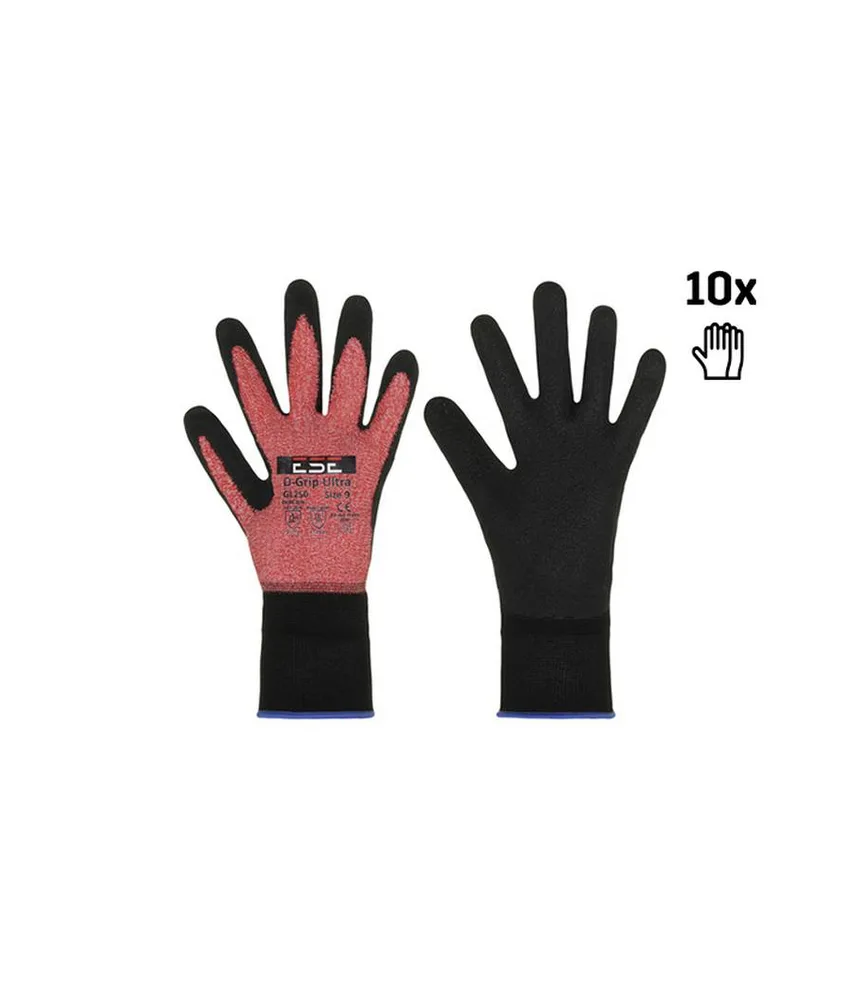 10 paia Guanti da lavoro in nitrile traspiranti Safety Jogger Guanti D-GRIP ULTRA, Guanti traspiranti antibatterici con grip