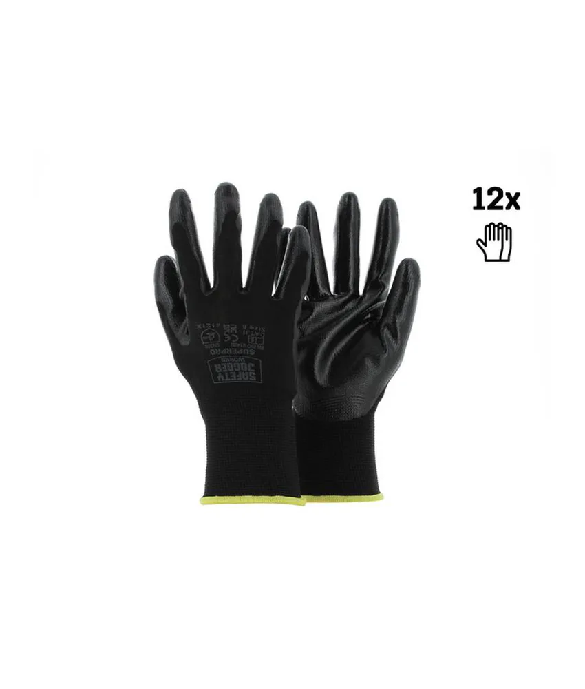 12 paia Guanti da lavoro in poliestere rivestiti nitrile Safety Jogger Guanti SUPERPRO, Guanti di sicurezza in poliestere