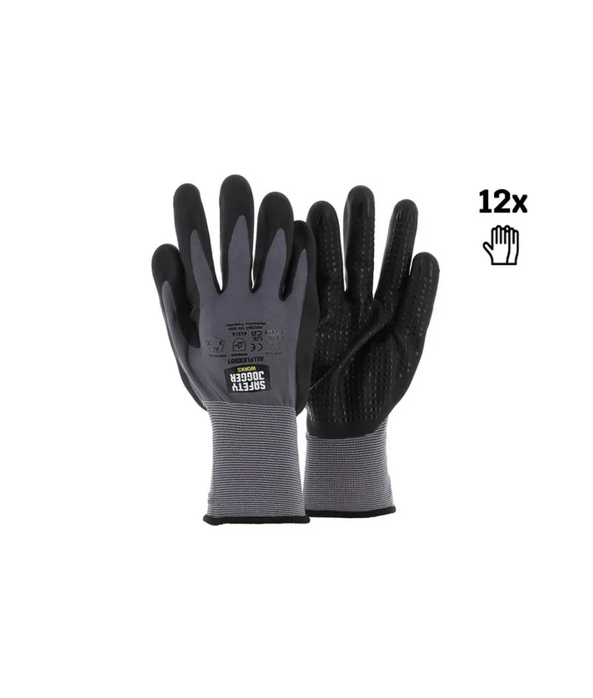12 paia Guanti da lavoro nitrile puntinato per assemblaggio Safety Jogger Guanti ALLFLEXDOT, Guanti da Precisione Confezione da 12