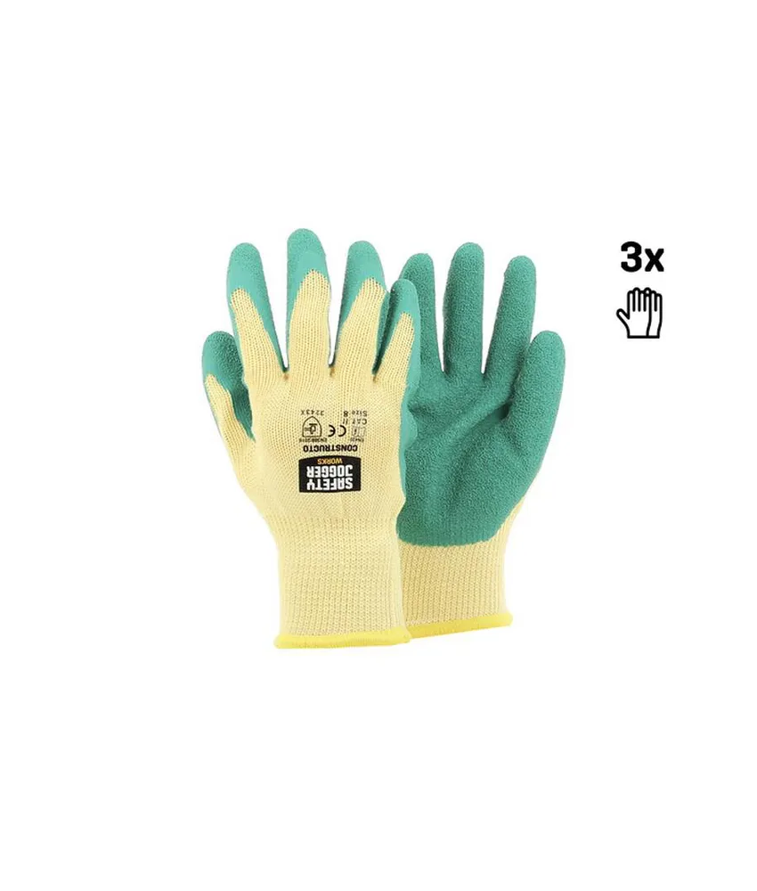 3 paia Guanti da lavoro palmo lattice rugoso edilizia Safety Jogger Guanti CONSTRUCTO, Guanti di sicurezza senza cuciture in cotone