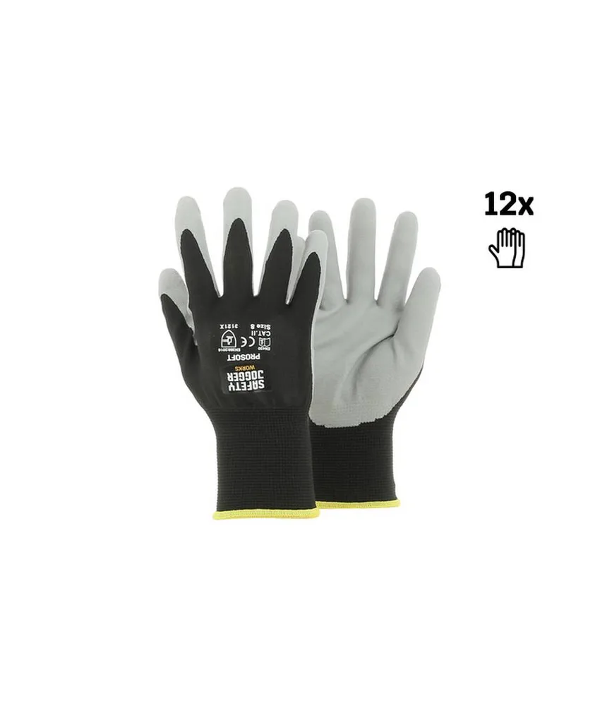 12 paia Guanti rivestiti nitrile per lavori di precisione Safety Jogger Guanti PROSOFT, Guanti di sicurezza con rivestimento in schiuma di nitrile...