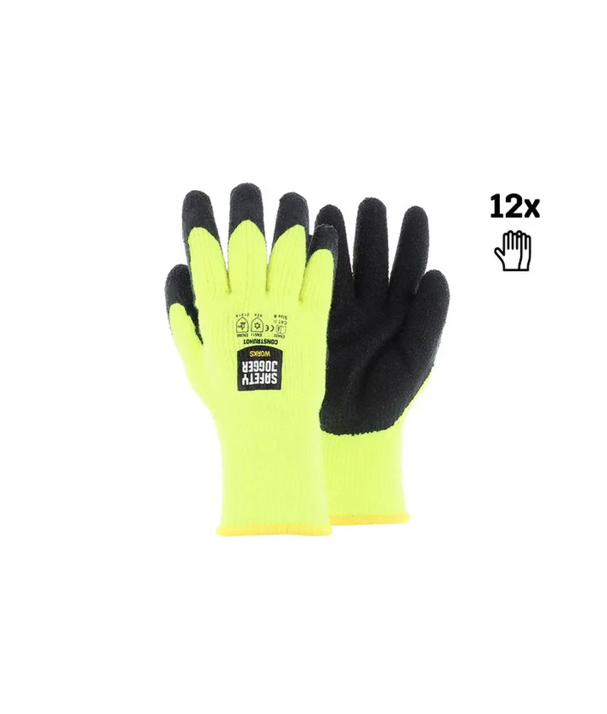 12 paia Guanti termici da lavoro in maglia con presa sicura Safety Jogger Guanti CONSTRUHOT, Guanti di Sicurezza ad Alta Visibilità
