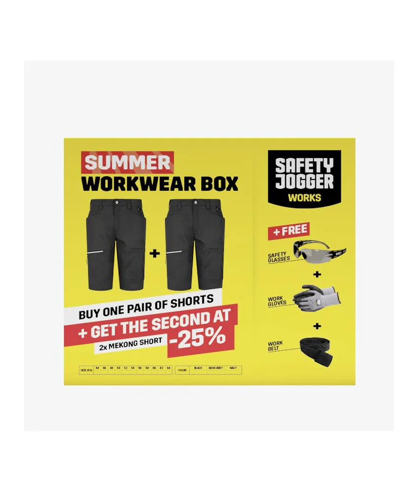 Set abbigliamento estivo da lavoro con accessori Safety Jogger WORKWEAR BOX MEKONG SHORT, Pantaloncini da lavoro box Mekong