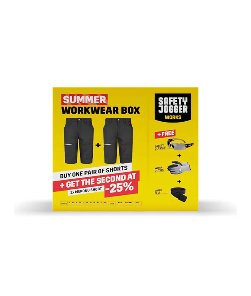 Set abbigliamento estivo da lavoro con accessori Safety Jogger WORKWEAR BOX MEKONG SHORT, Pantaloncini da lavoro box Mekong