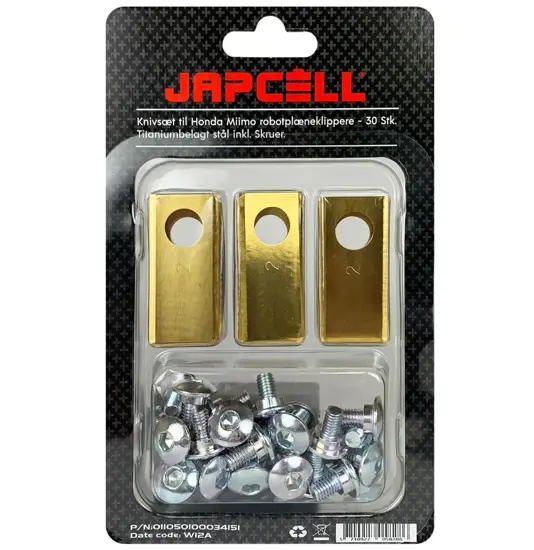 30x Lame per rasaerba robotizzati Honda Miimo - Acciaio rivestito in titanio, incluse le viti - JAPCELL®. Japcell