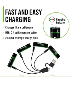4xAA + 4xAAA 1,5V USB-C batterie ricaricabili – Certificato CarbonNeutral® (CO2 neutro) Coast