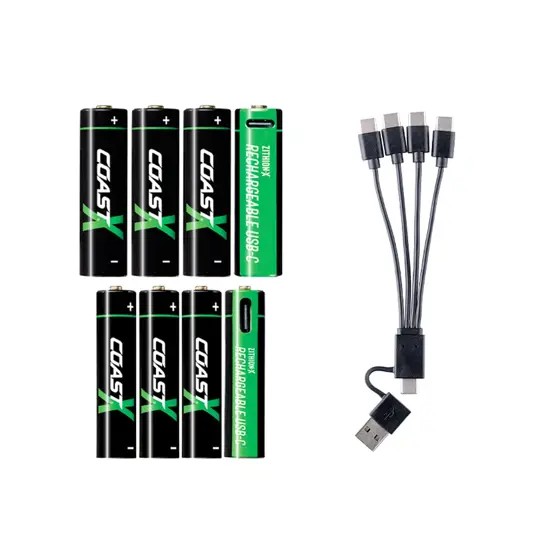 4xAA + 4xAAA 1,5V USB-C batterie ricaricabili – Certificato CarbonNeutral® (CO2 neutro) Coast