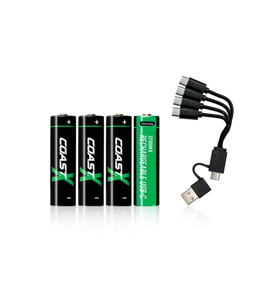 4 pezzi Batterie ricaricabili Coast AA USB-C 1.5V 2400 mAh incluse di cavo di ricarica. Coast, ricarica più veloce
