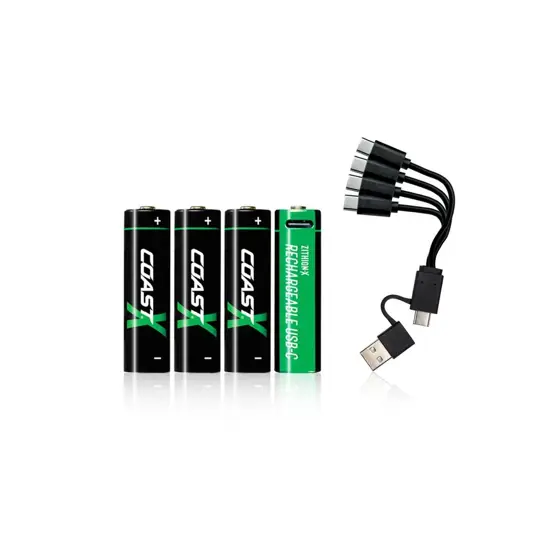 Batterie ricaricabili Coast AA USB-C 1.5V 2400 mAh incluse di cavo di ricarica. Coast