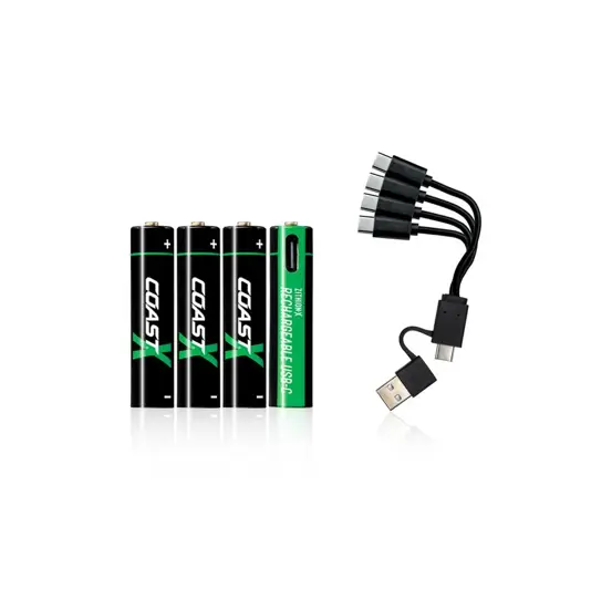 Batterie ricaricabili Coast AAA USB-C 1.5V 750 mAh incluse di cavo di ricarica. Coast