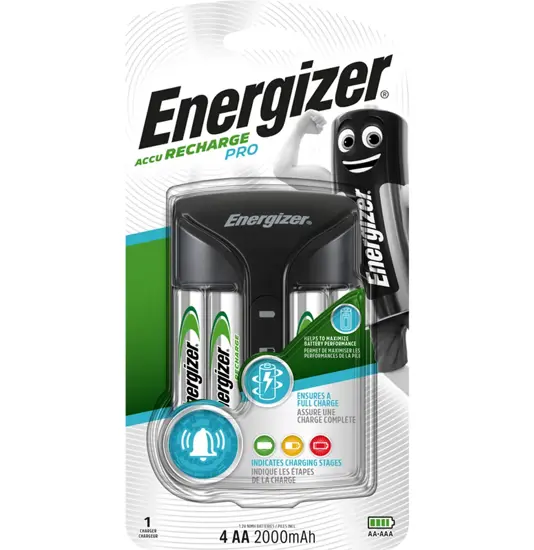 Caricabatterie Energizer Pro EU con 4 batterie Energizer AA da 2000mAh
