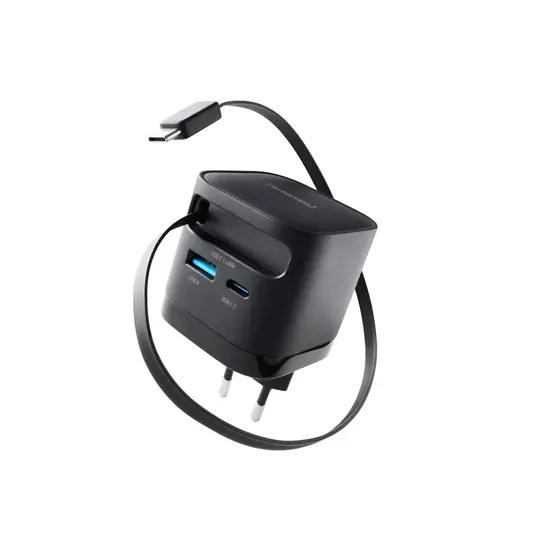 Caricatore GaN multiporto Intenso® USB-C/USB-A 65W con cavo USB-C - Nero Intenso