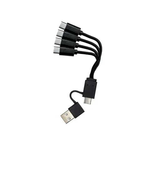 Cavo dati e ricarica 4-in-1 USB/USB-C a 4x USB-C, nero, 0,1 m