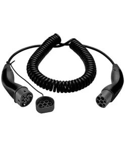 Cavo di ricarica a spirale di tipo 2 per auto elettriche - 11kW - 7m, nero