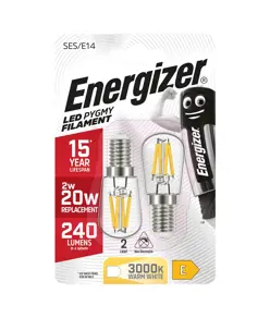 Energizer E14 LED lampadina a incandescenza 2W (240lm), 3000K, bianco caldo, 2 pezzi