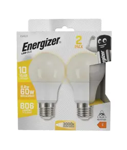 Energizer E27 LED GLS 8,8W (806lm), 3000K, bianco caldo, 2 pz.