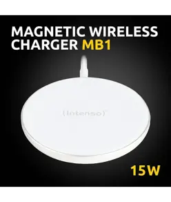 Intenso® Caricatore Wireless MagSafe compatibile QI 15W con cavo USB-C e caricatore rapido 30W PD/QC. Bianco Intenso