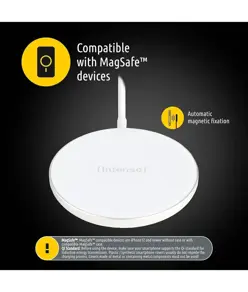 Intenso® Caricatore Wireless MagSafe compatibile QI 15W con cavo USB-C e caricatore rapido 30W PD/QC. Bianco Intenso