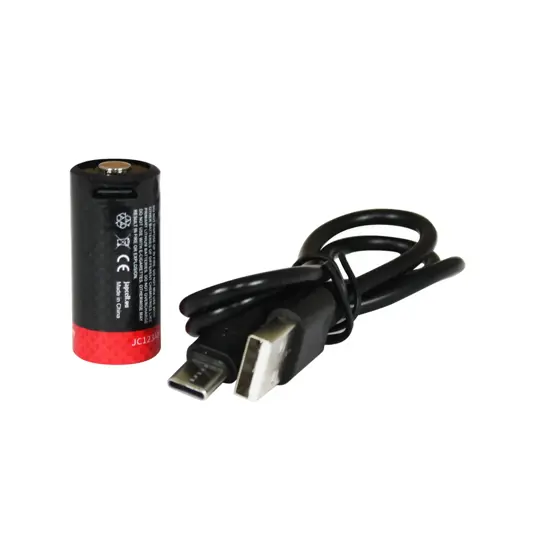 JC123AB - CR123 Batteria ricaricabile Li-ion da 3.7V 820mAh inclusa con cavo di ricarica USB-C Japcell