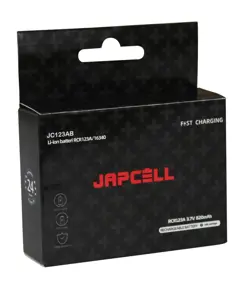 JC123AB - CR123 Batteria ricaricabile Li-ion da 3.7V 820mAh inclusa con cavo di ricarica USB-C Japcell