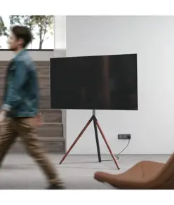 Supporto da pavimento per TV Treppiede, look legno, fissaggio cavi, 40" - 65" - Look legno e gestione cavi