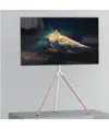 Supporto da pavimento per TV Treppiede, look legno, fissaggio cavi, 40" - 65" - Bianco/Legno