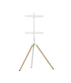 Supporto da pavimento per TV Treppiede, look legno, fissaggio cavi, 40" - 65" - Bianco/Legno