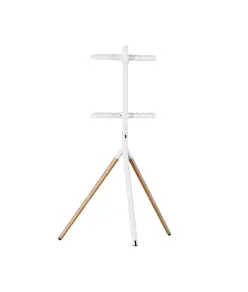 Supporto da pavimento per TV Treppiede, look legno, fissaggio cavi, 40" - 65" - Bianco/Legno