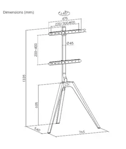 Supporto da pavimento per TV Treppiede, look legno, fissaggio cavi, 45" - 65" - Bianco/Legno
