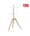 Supporto da pavimento per TV Treppiede, look legno, fissaggio cavi, 45" - 65" - Bianco/Legno