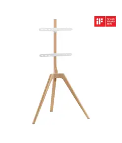 Supporto da pavimento per TV Treppiede, look legno, fissaggio cavi, 45" - 65" - Bianco/Legno