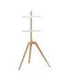 Supporto da pavimento per TV Treppiede, look legno, fissaggio cavi, 45" - 65" - Bianco/Legno