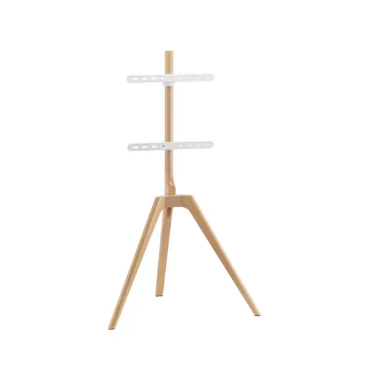 Supporto da pavimento per TV Treppiede, look legno, fissaggio cavi, 45" - 65" - Bianco/Legno