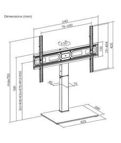 Supporto da tavolo per TV con fissaggio a cavo e funzione girevole, 40 kg. 37" - 75"