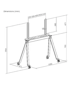 Supporto per TV con ruote e altezza regolabile, 49" - 75" - Nero